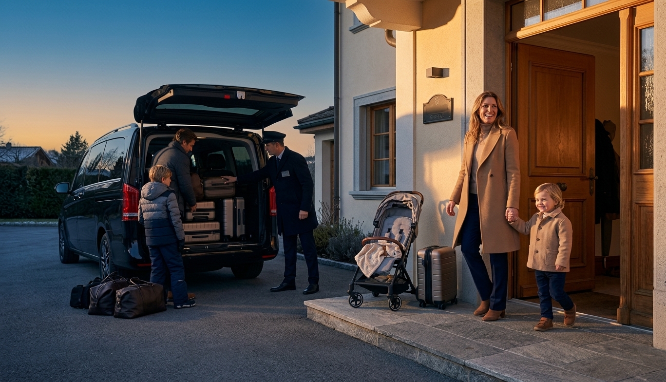 Illustration trajet porte-à-porte avec chauffeur VTC Naveco